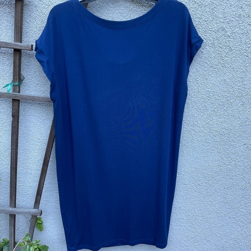 Eileen Fisher Drape Neck Dress Viscose Jersey deep Sky Blue - Picture 6 of 6